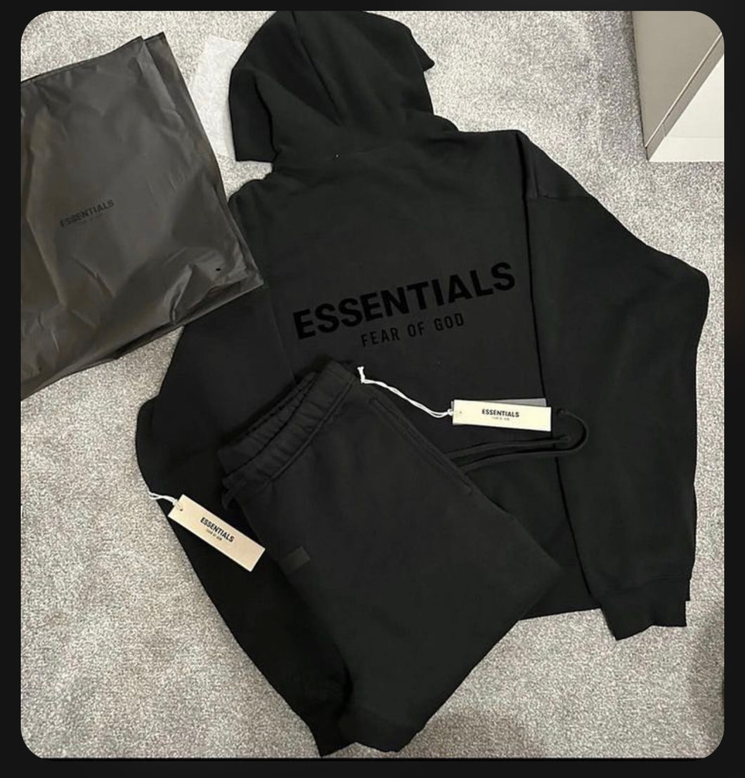 ESSENTIALS X FEAR OF GOD / BLACK TRACKSUIT FULL SET